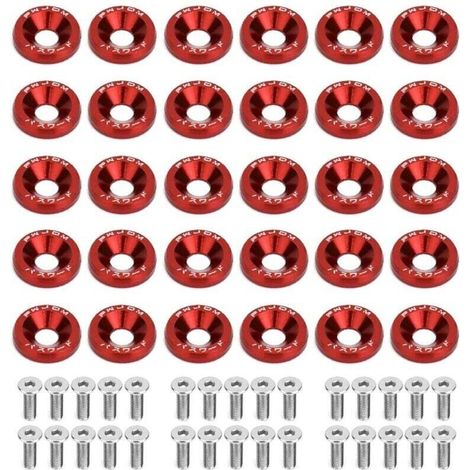30 paia di rondelle in alluminio anodizzato M6 e viti in acciaio inossidabile M620mm, rondelle per carenatura in alluminio anodizzato, rondelle per paraurti per parafango auto (rosso) (1/4)