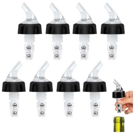 Lot de 8 becs verseurs à vin de 2 cl, verres doseurs, becs verseurs d'huile, becs verseurs pour vin, alcool, cocktails, spiritueux et huiles (transparents) (1/5)