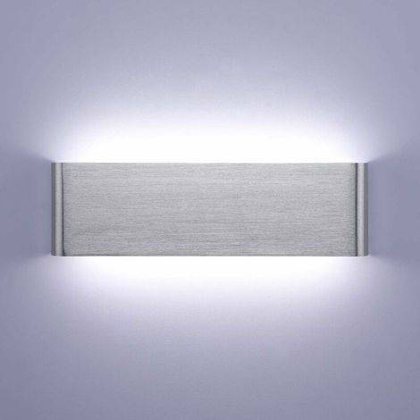 Applique Murale LED Intérieur 12W Moderne 6000K LED Applique Murale en Aluminium pour Chambre Salon Escalier Maison Couloir Hôtel Salon Couloir Vitrine Argent Brossé Blanc Froid, (1/4)