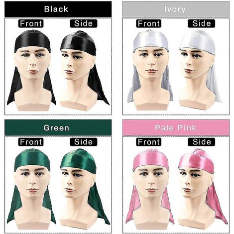 4er-Pack seidige Durags, Seiden-Durag für Männer und Frauen mit Wellenfrisuren, Seiden-Durag-Packung mit 1 Wellenkappe, seidiger Satin-Durag mit extra langen Enden-light blue (1/4)
