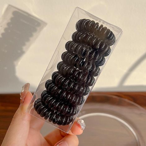 Spiralhaargummi, 9 schwarze Kunststoffhaargummis, Spiralhaarhalter, Wavehead für Telefonleitungen, Zubehörset (1/5)