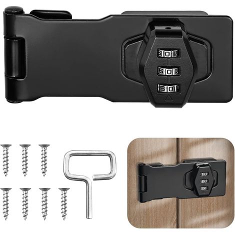 Lucchetto a combinazione a 3 cifre da 10 cm (4 pollici), chiusura a combinazione con password, chiusura in metallo, per armadi, credenze, guardaroba, colore nero. (1/5)