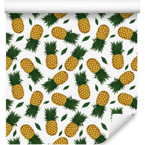 Papier peint ananas blanc et or pour salon et chambre 50x1000 cm (1/4)