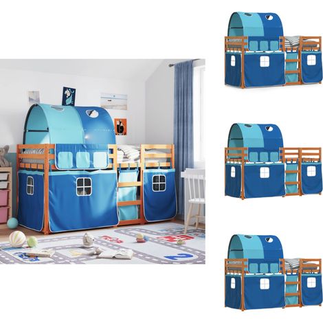 Etagenbett mit Vorhängen Blau 90x200 cm Massivholz Kiefer - Kinderzimmermöbel - Etagenbett - Hochbett - Jugendzimmer - Holzbett (1/5)