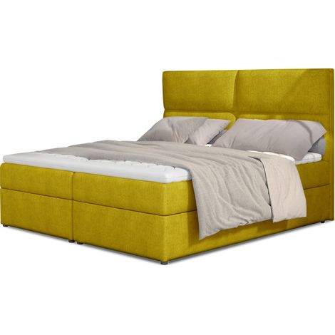 Lit continental capitonné tissu jaune Weber-180x200 (1/5)