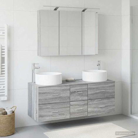 vidaXL Bathroom Furniture Set 4 pcs Grey Sonoma 100 x 14.5 x 70 cm (1/5)