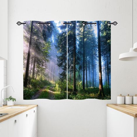 Rideau Occultant Brumeux Forêt Jungle Arbre Tenture Opaque à Oeillets Draperies Intérieurs Rideau Thermique Isolant pour Maison Chambre Salon Fenetre 2 Pièces L 71 x H 138 cm - 71L X 138H cm (2 Pannea (1/5)