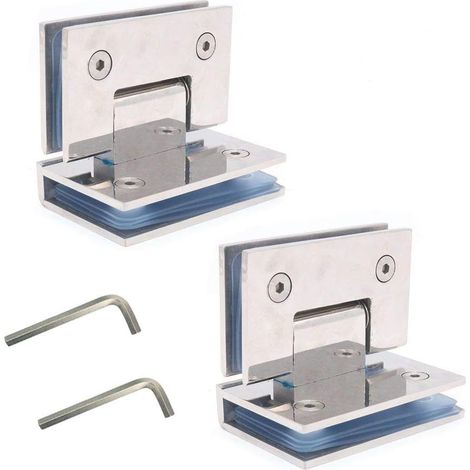 Juego de 2 bisagras para puerta de vidrio sin marco, bisagra para puerta de ducha, montaje en panel de vidrio, panel de vidrio adecuado de 8-12 mm, puerta de 80-100 cm, apertura de 90 grados (1/5)
