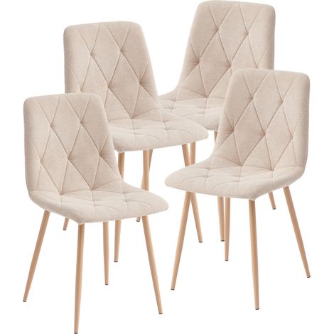 Set of 4 Dining Chairs for Dining Room Living Room, Fabric Kitchen Chairs Set with Upholstered Seat Solid Backrest Metal Legs for Restaurant, Beige
