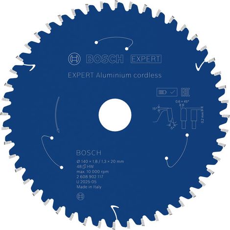 Bosch EXPERT Aluminium cordless Circular Saw Blade 140 x 1.8/1.3 x 20mm T48 (1/4)