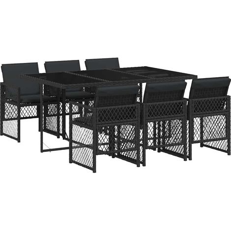 Maison Exclusive - 7-tlg. Garten-Essgruppe mit Kissen Schwarz Pol