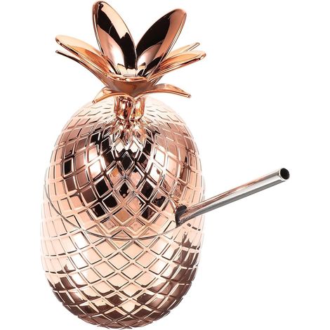Gobelet isotherme en inox ananas 450 ml avec paille réutilisable, couleur or rose, pour les fêtes et les bars (1/5)
