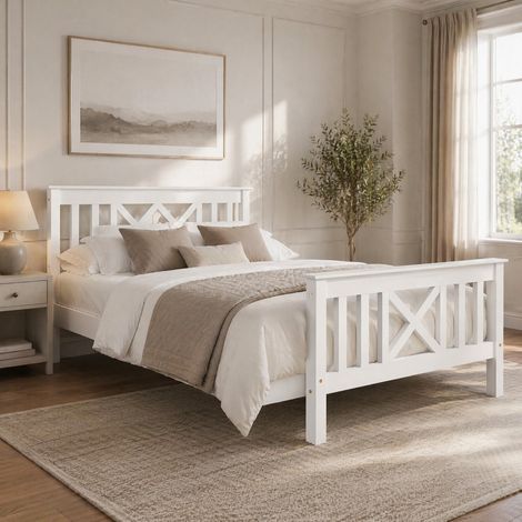 Letto singolo per bambini 90x200 cm in legno bianco salvaspazio, senza materasso FloraGrace (1/5)