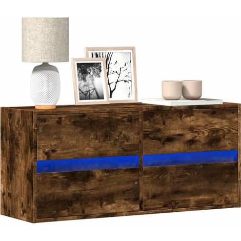 Meuble TV mural avec LED-Banc TV-Meuble Télé chêne fumé 100x31x45 cm 305206 (1/5)
