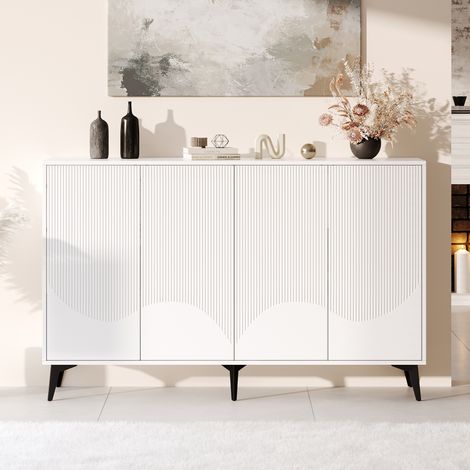 Largeur blanche du buffet 160 cm,buffet multifonctionnel,commode,haute-planche avec étagères réglables,4 portes,pieds métalliques