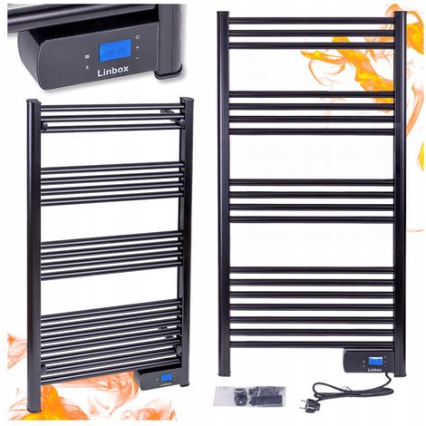 Calefactor el茅ctrico de ba帽o de 500 W, color negro, tipo escalera, con termostato LCD y protecci贸n IP44.