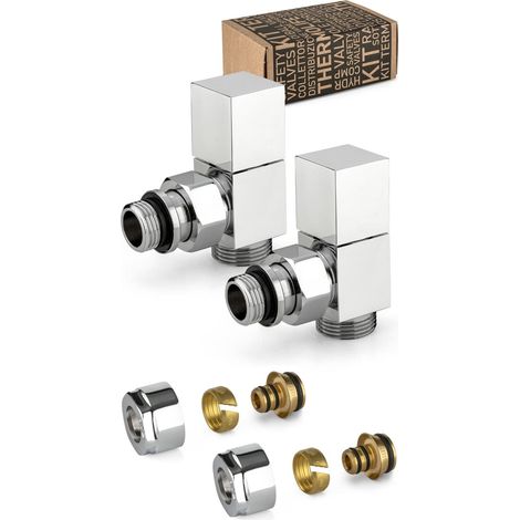 Kit valvole d'arredo a squadra colore cromo con attacco a compressione e adattatore per tubi multistrato APM 207KC 015 M 16 12  Cromo