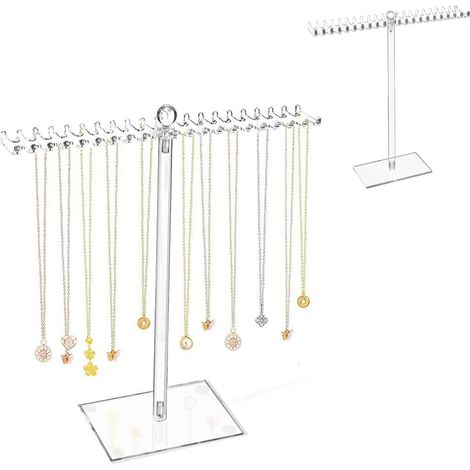 Transparent Porte Bijoux Pour Collier, Porte Collier Acrylique Présentoir Colliers, Présentoir De Bijoux En T Transparent Pour Colliers,Bracelets,Bagues,Boucles d'Oreilles(Un Seul Niveau) (1/5)