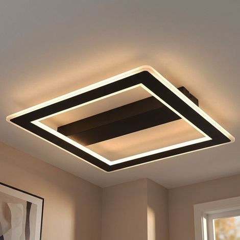 Plafoniera LED nera lampada da soggiorno Lampada moderna design LED nero, metallo, opale, 30W 1860Lm 3000+6500K bianco caldo+bianco freddo, LxPxH 45x45x5 cm