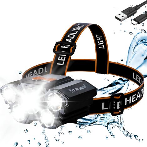 Lampada frontale ricaricabile con 5 LED e 4 modalità di illuminazione (1/5)