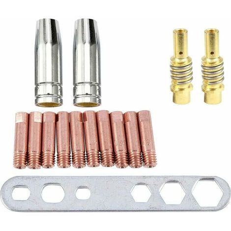 15 pièces de consommables pour torche de soudage, adaptées à la pointe de buse de soudage MB15AK/MIG/MAG, buse à gaz conique, porte-buse conducteur, kit de buse à gaz conique (1/4)