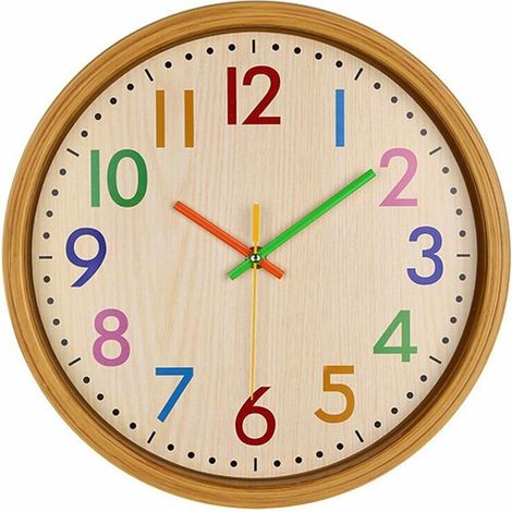 Wanduhren, 30,5 cm, geräuschlos, bunte Zahlen, Wanduhr für Kinder, groß, dekorativ, nicht tickend, Wanduhr im Vintage-Stil, batteriebetrieben