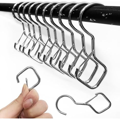 10 pièces Crochet en S, Crochet en S Métal, Crochets en S avec boucle de sécurité, pour Cuisine, Salle de Bain, Chambre et Bureau, pour suspendre tasses, vêtements, pots et des bols (Argent). (1/4)