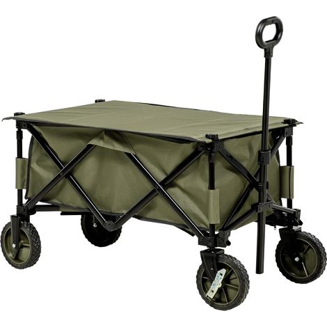 Chariot de Jardin Pliable 4 Roues bâche Amovible poignée télescopique Inclinaison réglable Plateau Pliable et 5 Sacs de Rangement 108 x 55 x 93 cm Vert (1/5)