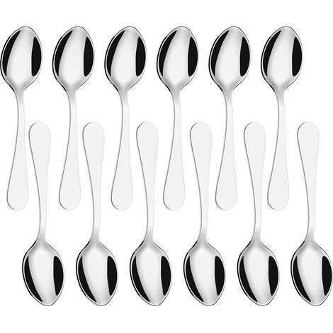 Cuillères à thé, lot de 12 cuillères à thé en acier inoxydable, couverts pour café, thé et dessert - 14 cm / 5,5 po (argenté) (1/5)