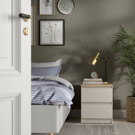 Dmora - Nachttisch Patrica, niedrige Kommode mit 2 Schubladen, eleganter und funktionaler Nachttisch, 40x50 h50 cm, Beige (1/5)