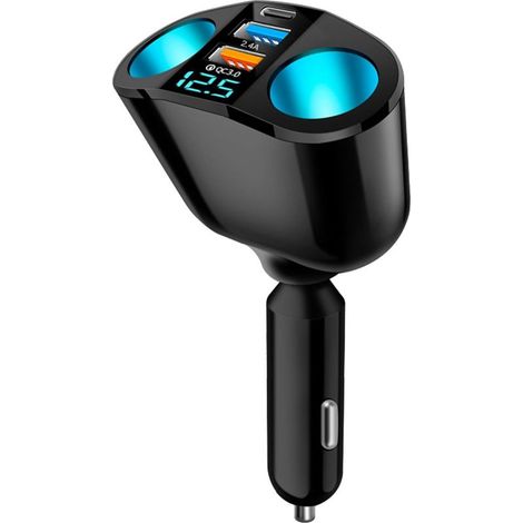 Double Prise Allume Cigare 12V. 120W Double Allume Cigare. Multiprise Allume Cigare QC3.0/PD/2.4A. Chargeur Voiture Allume Cigare USB avec Voltmètre LED Charge Rapide pour Téléphone Tablette Caméra (1/5)