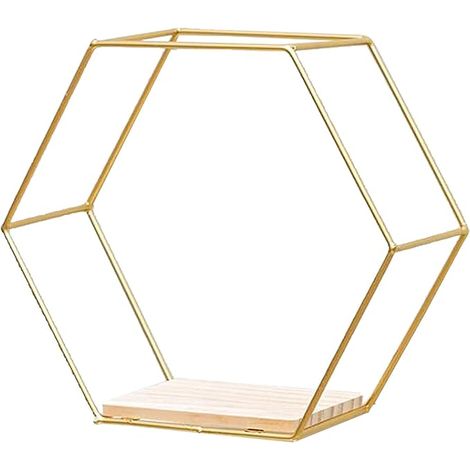 Lntyq Étagère murale flottante hexagonale en nid d'abeille avec rivets dorés 20,5 x 24 x 9,5 cm (1/5)