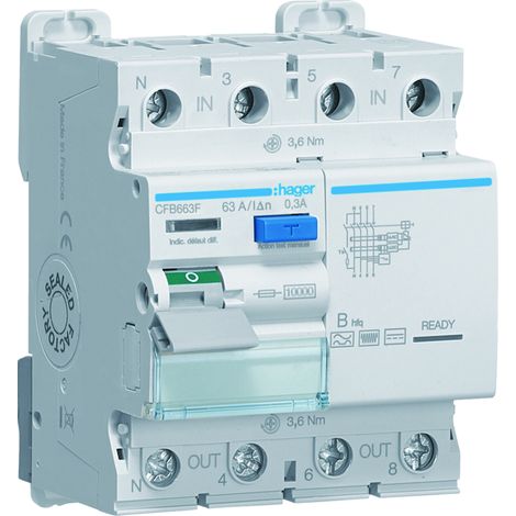 Interrupteur différentiel 3P+N 63A 300mA type B hfq - HAGER CFB663F (1/3)