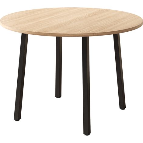 Table à manger pliante ronde 100 x 100 cm avec pieds en métal, couleur chêne, pour 2 à 4 personnes (1/5)
