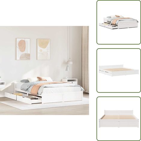 Lit avec tiroir - vidaXL Cadre de lit sans matelas blanc 140x190 cm bois de pin massif - Lit bois pin (1/5)
