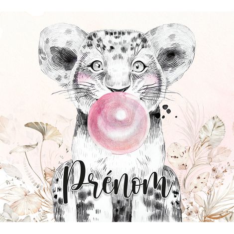 Papier peint panoramique enfant avec prénom personnalisable - Lion Chewing-Gum - 130 cm x 117 cm (1/2)