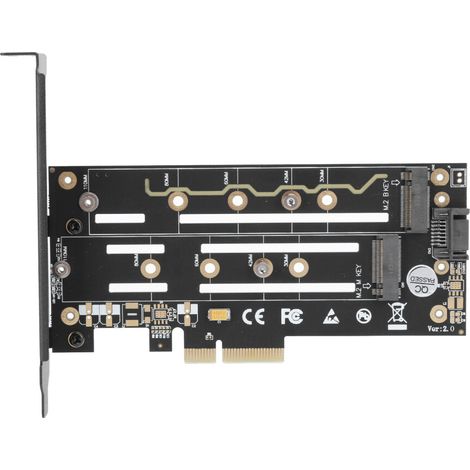 PCIe M.2 NVMe zu SATA Adapter, Gehäuse aus Aluminiumlegierung, unterstützt den Einbau von zwei SSDs und Hochgeschwindigkeits-Datenübertragung, geeignet für eine Vielzahl von SSDs.