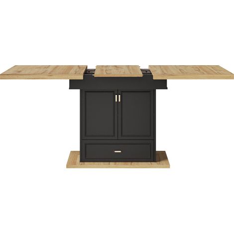 Mesa de comedor extensible 110-140 cm en MDF y metal con almacenaje (1/5)