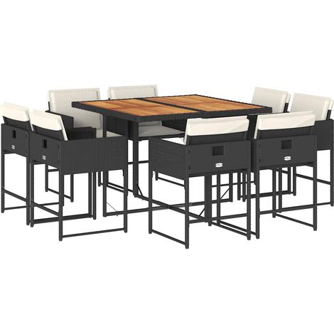 Maison Exclusive - 9-tlg. Garten-Essgruppe mit Kissen Schwarz Pol