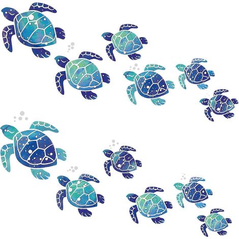 Lot de 12 stickers muraux tortues marines en vinyle, décoration murale imperméable pour la maison, le bureau ou le salon. (1/5)