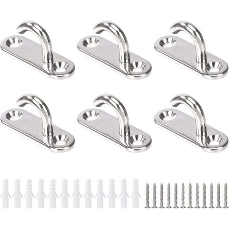 Crochets de Plafond M5 Crochets Ouverts Ovales Inox Murale Suspension Ancre de Plaque Œil pour Suspendre Plante Ventilateur Hamac Moustiquaire Lanterne (6pcs)- Crezuo (1/4)