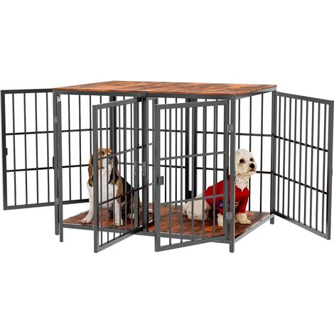 Jaula para Perros de Interior Caseta Móvil Perros Mesa de Madera y Metal con Divisor Extraíble para Cachorros de Perros Pequeños y Medianos, 90x62x68,5 cm (1/5)