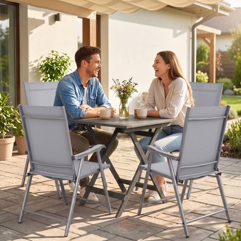 Conjunto de 4 Sillas de Jardín Exterior Plegables con Respaldo Alto y Reposabrazos para Terraza Playa 58x62x97 cm Gris (1/5)