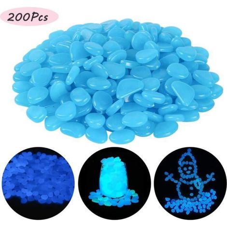 200 PCS Pierre Lumineuse Galet Lumineux Cailloux Artificiels Pierres Décoratives dans la Nuit pour Jardin Chemin Cour-Bleu (1/4)
