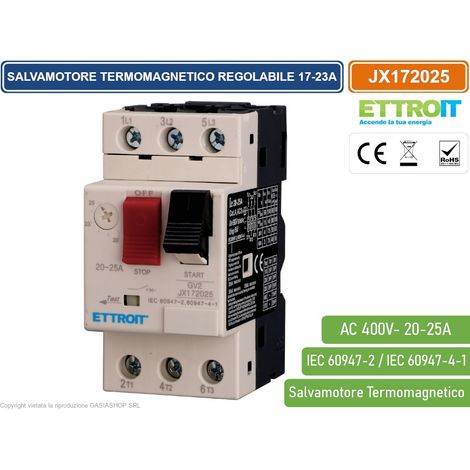 ETTROIT JX172025 SALVAMOTORE TERMOMAGNETICO REGOLABILE 20-25A TRIFASE GV2 PROTEZIONE MOTORE