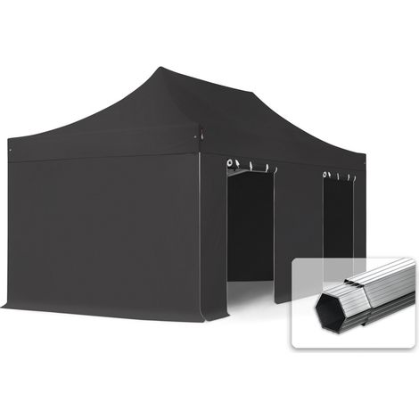 3x6m Pop Up Gazebo PROFESSIONAL Aluminium 40 mm, incl. Sidewalls, fire resistant, black Long-Life PVC