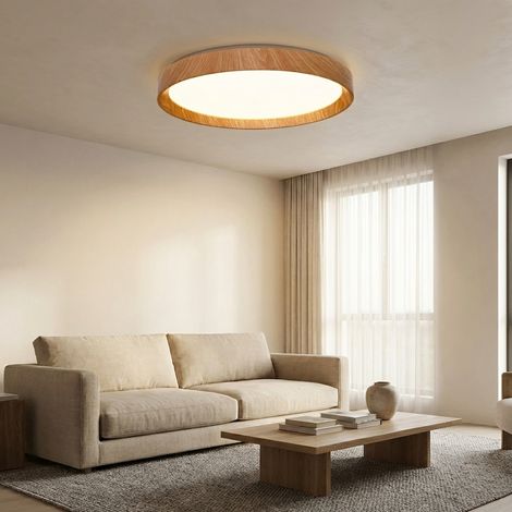 Plafonnier LED moderne CCT polycarbonate effet bois Ø48 cm 40W