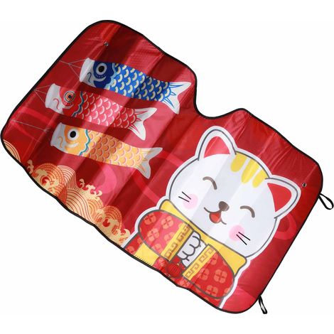 Pare-soleil voiture dessin animé chat porte-bonheur, protection avant pare-brise anti-chaleur, couvre-visière petite taille, isolant thermique (1/5)