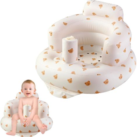 Siège bébé gonflable pour enfants de 3 mois et plus, chaise de sol gonflable pour tout-petits avec pompe à air intégrée, ours
