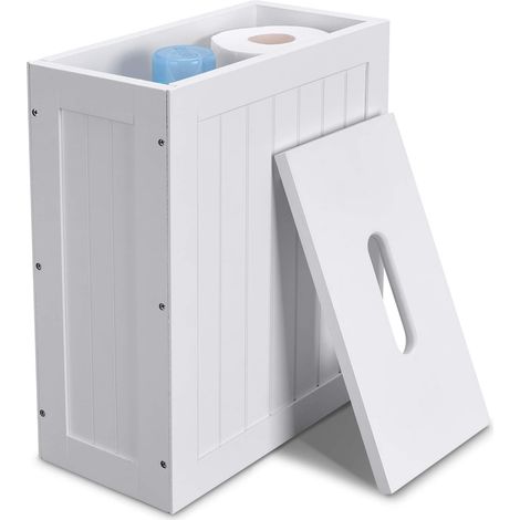 Meuble de rangement en bois avec petite profondeur pour salle de bain - Boîte de rangement compacte en bois pour papier toilette - Boîte de rangement multifonction (1/5)